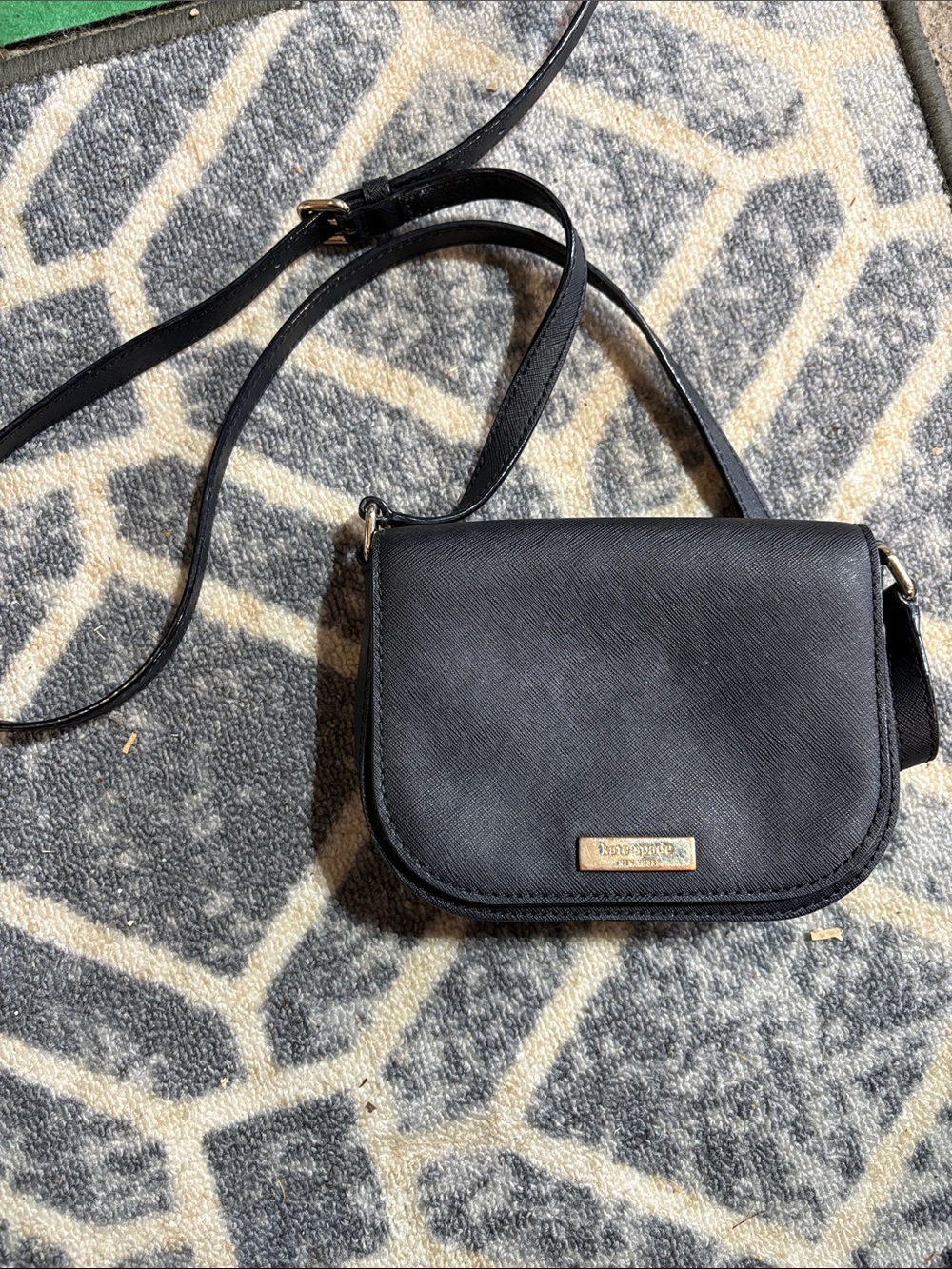 kate spade Black Textured Leather Crossbody with Gold Plaque